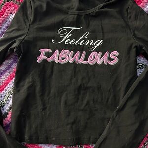 Black Long Sleeve Tee with Pink 'Feeling Fabulous' Print
